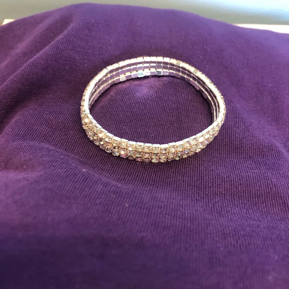 Silver Tone Crystal Stretch Bracelet - Women Jewelry
